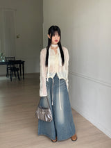 Glo wedding guest look lace pleated string long sleeve blouse
