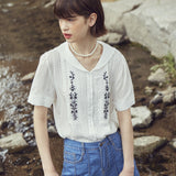 ブラックエンブロイダードタックブラウス/[LINE] Black Embroidered Tuck Blouse