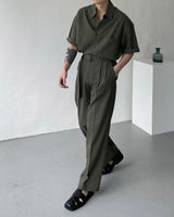 リネンベルトワイドスラックス / ECT linen belt wide slacks (4 colors)