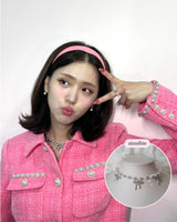 [IVE Rei Necklace] Three Ribbons Pearl Choker Necklace - Silver Color