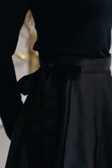Pearl Ribbon Wrap Skirt - Black
