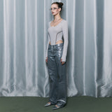 Line Stitch Bodysuit [Nude Gray]