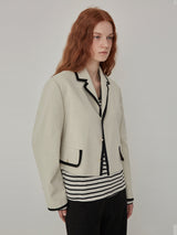 Tape trimming jacket - Cream (6671634563190)