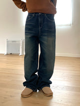 Chiba Vintage Cat Washing Long Wide Denim Pants