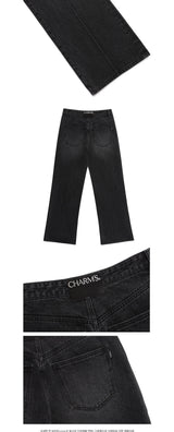 セミブーツカット ワイド ピンタック デニムパンツ /  CHARMS SEMI BOOTCUT  WIDE PINTUCK DENIM PANT BK