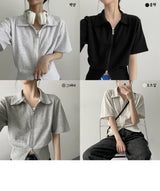 ロネットトゥーウェイカラーショートスリーブジップアップ / Lonet to Way Collar Short Sleeve Zip-up