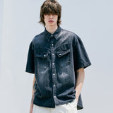 ウォッシュドデニムウェスタンシャツ / WASHED DENIM WESTERN SHIRT BLACK