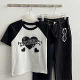 リトルビットハートラグランショートスリーブTシャツ / Little Bit Heart Raglan Short Sleeve T-shirt
