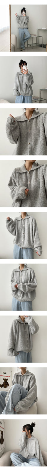 Soft Fluffy Knit Collar Button Cardigan