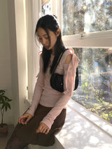 ノンデ年末風リボンスリットリブ長袖Tシャツ