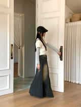 Ito Sand Washed Wide Maxi Denim Skirt
