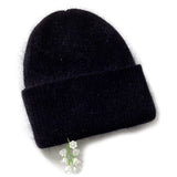 Drop White Flower Beads Beanie [Angora Black]
