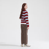 カシミアウールブレンドストライプニットプルオーバー/CASHEMERE WOOL BLENDED STRIPE KNIT PULL OVER_BURGUNDY