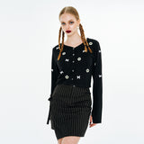 Round Neck Ribbon Cardigan [Black]