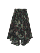 "PRE-ORDER 4/16~" VINTAGE FLOWER UNBALANCE FLARE SKIRT (Black) (6546128175222)
