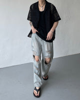 レースオープンカラーシャツ/FL lace open collar shirt (2 colors)