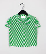 チェッカーボードクロップカラーTシャツ / Checkerboard Crop Collar T-shirt (3color)