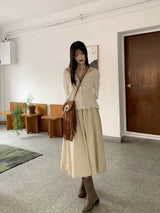 タイプスモーキングロングドレス長袖カーディガンセット / [2 SET] Type Smoking Long Dress Long-Sleeved Cardigan Set