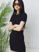 ウェービングパターン半袖ニット/WEAVING PATTERN SHORT SLEEVE KNIT TOP BLACK (6586891206774)