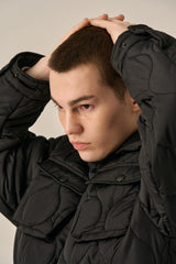QUILTING SHIRT JACKET - BLACK