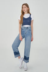2トーンミックスロールアップデニムパンツ/TWO TONE MIXED ROLL UP DENIM PANTS [6605]