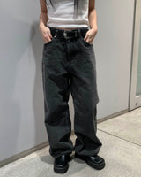 (Unisex) Back line dark denim pants