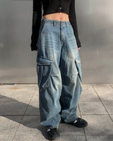 Oval cargo denim pants
