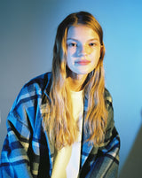 OVERSIZE WOOL CHECK ROBE COAT (Blue) / オーバーサイズウールチェックローブコート
