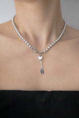 ハートポイントシルバーパールネックレス/Heart point silver pearl necklace