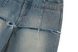 (Recycled) Distressed Denim Layered Wide Pants _ Blue
