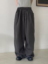 ロモンデイリーバンディングストリングコットンロングワイドパンツ / Romon Daily Banding String Cotton Long Wide Pants