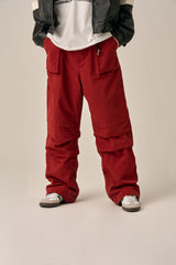 VOLUME POCKET PINTUCK PANTS - BURGUNDY