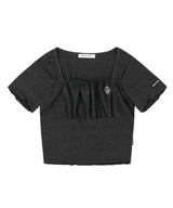 [NF] BUST SHIRRING CROP TEE (BLACK)_F23QB485