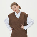 LAMBSWOOL V NECK KNIT VEST_BROWN (6610829312118)
