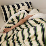Retro stripe microfiber lamb fleece blanket - 150x200cm - Green