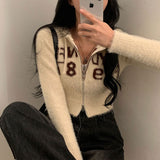 [Two-way/Winter item!] ナインオフアンゴラレタリングツーウェイクロップドニットジップアップフーディー