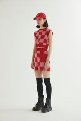 CHECKERBOARD KNIT MINI SKIRT RED (6608602169462)