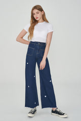 ワイドフィットハートシェープ刺繡ジーンズ/WIDE FIT HEART SHAPE EMBROIDERY JEAN [6887]