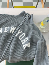 LMN Dear New York レタリングハチニット ジップアップ（3色）