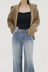 カラプレッツェルニットジップアップ / Kara pretzel knit zip-up (5color)