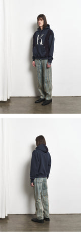 Mixed Fabric Knit KUYRI K Hoodie (Navy Peony)