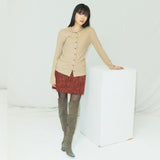 Wool cotton A-line tweed skirt / Red
