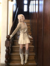 High-Waist Cutting Damage Pleated Skirt