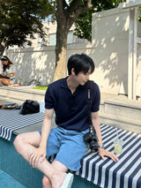 Vカラーアイスショートスリーブニット / Bau V-collar Ice Short-Sleeved Knit (6 colors)