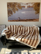 Retro stripe microfiber lamb fleece blanket - 100x150cm - Brown