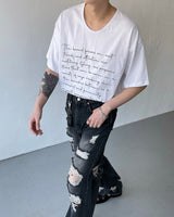 パピラスレタリングUネックショートスリーブTシャツ / OWN Papyrus Lettering U-neck Short-sleeved T-shirt (3 colors)