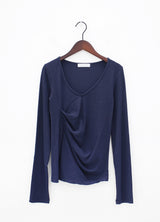 V-ネックシャーリングT-シャツ / V-neck shirring T-shirt (4color)