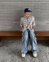 No.0305 S linen check half SHIRT (3color)