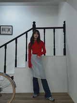 Apple red shirring long sleeve knit