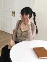 Zenki Vintage Button Ribbed Slim V-Neck T-Shirt